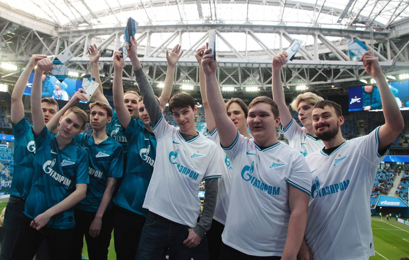 Kronbars esports after the first ever Dota 2 tournament at Gazprom Arena(on the right))