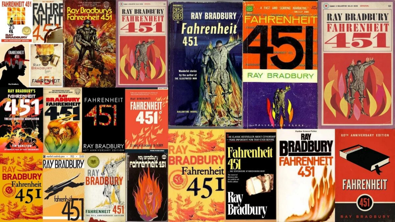 Fahrenheit 451 book covers. Credit: zen.yandex.ru