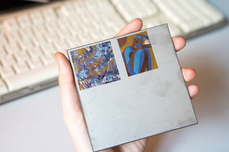Images on a metal plate created with the use of laser technology