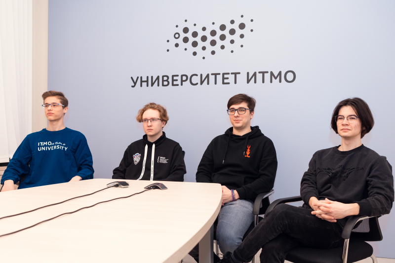 Vitaly Egorov, Alexander Eliseev, Mikhail Galibov, and Daniil Kazantsev at the meeting. Credit: Dmitry Grigoryev, ITMO.NEWS
