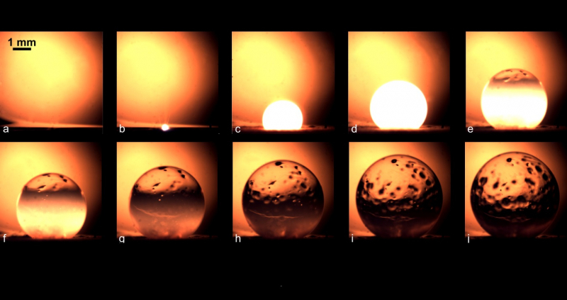 The formation of thin glass spheres. Photo courtesy of Dmitry Sinev
