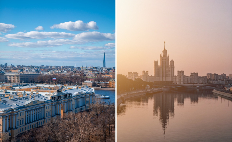 The two cities are quite alike – and yet very different. Credit: Mark de Jong (@mrmarkdejong) / Nikita Tikhomirov (@niki_mir) via Unsplash
