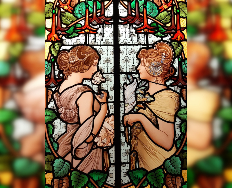A stained-glass window from the Art Nouveau Museum. Photo courtesy of the author