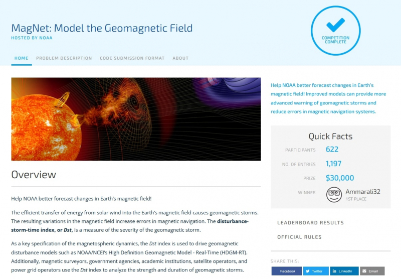 MagNet: Model the Geomagnetic Field. Credit: www.drivendata.org