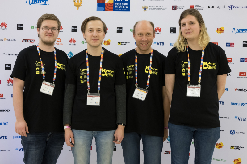 Arsenii Kirillov, Nikolay Budin, Andrey Stankevich, and Dmitry Sayutin at ICPC World Finals Moscow. Credit: NERCNews

