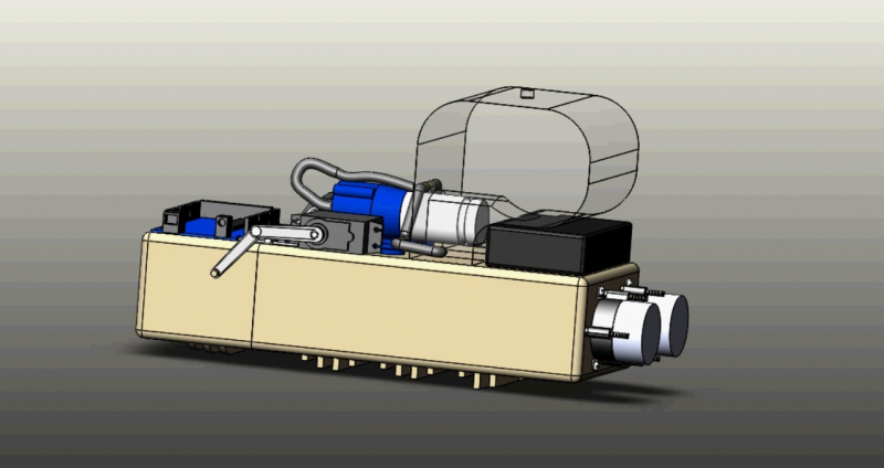 The snail’s locomotion mechanism includes two spirals with plates attached to them. The spirals are activated by two D41AB12 DC motors and when climbing an inclined surface the snail’s front part is controlled by an FS5106B servomotor. Image courtesy of the Faculty of Control Systems and Robotics
