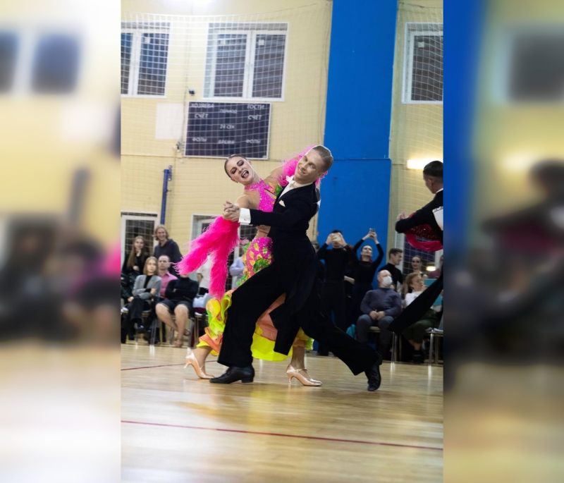 Arina performing at a competition with a partner. Photo courtesy of the subject
