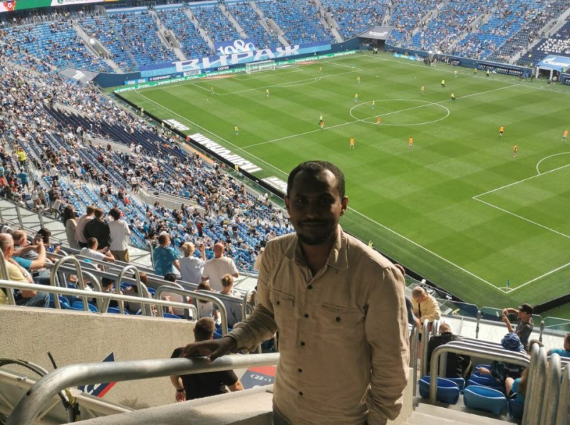 Hamid attends a football match at Gazprom Arena. Photo courtesy of the subject
