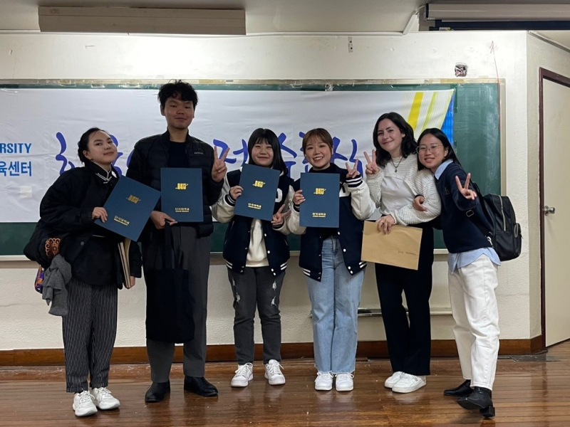 Tugsbilguun with fellow international students at Dankook University. Photo courtesy of the subject
