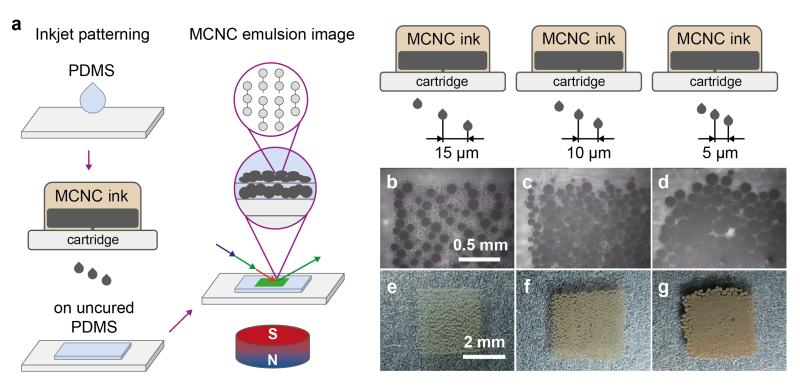 Left: schematic of the experiment. Right: results of printing with varied parameters. Images courtesy of the paper's authors
