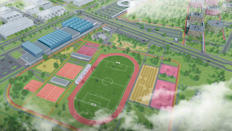 Project of the sports complex at ITMO Highpark in the Yuzhny satellite city. Image courtesy of Studio 44
