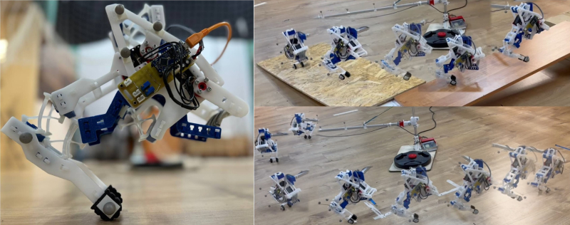 A prototype of the robot. The researchers have optimized its mechanism using global optimization genetic algorithms, then used 3D printing and laser cutting to print parts of the robot – and assembled the prototype. Next, they tested the robot using motion capture to compare its actual activity with one predicted by a model. Images courtesy of the researchers
