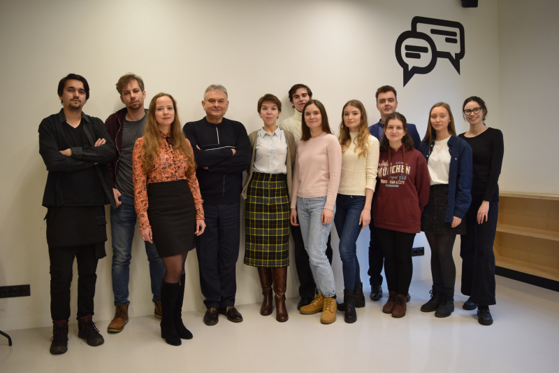 Oleg Kuchur (far left) with his lab's team at ITMO. Photo courtesy of the subject
