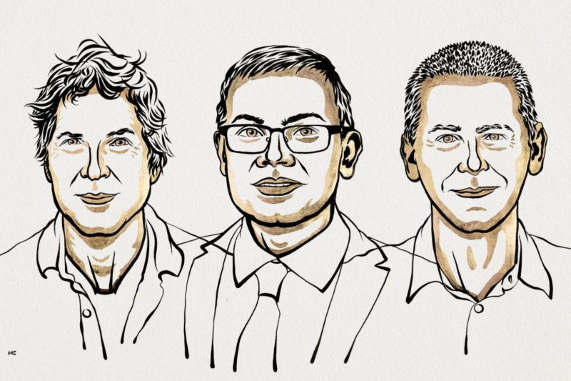 David Baker, Demis Hassabis and John Jumper. Image by Niklas Elmehed / Nobel Prize Outreach
