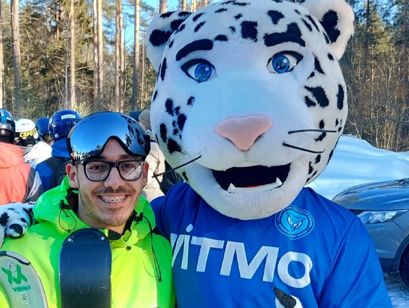 Houssam with ITMO’s sports mascot, Tim the Snow Leopard. Photo courtesy of the subject

