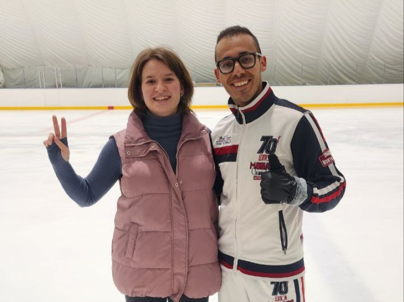 Houssam with his figure skating coach. Photo courtesy of the subject
