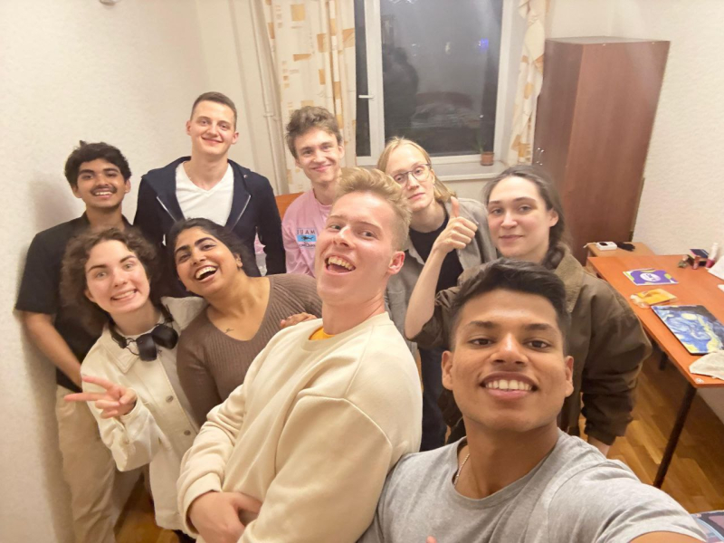 Rishabh with his friends in his dorm. Photo courtesy of the subject
