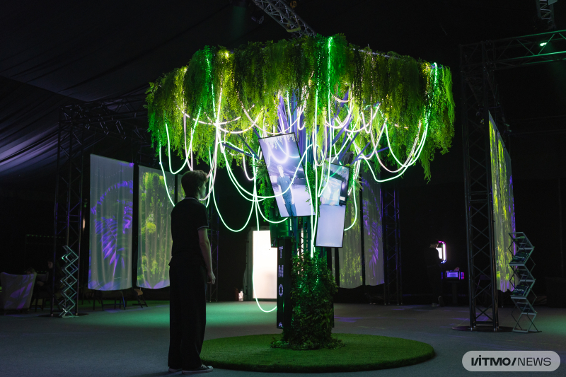 Центральный арт-объект ITMO CONF 2025 — «Нейродерево». Это символ конференции и место притяжения. Оно показывает, как наука, образование, технологии и люди соединяются и растут вместе. Фото: Дмитрий Григорьев / ITMO NEWS
