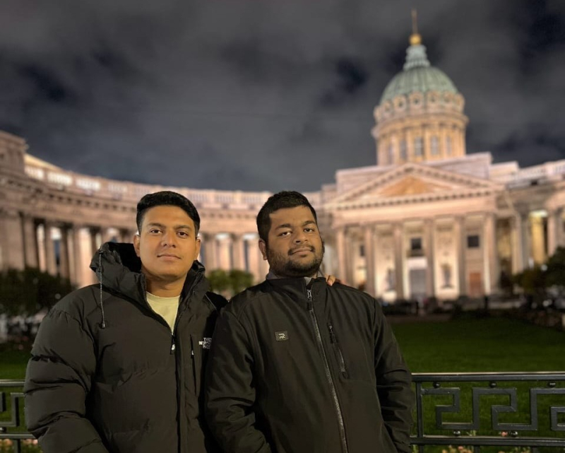 Md. Sorowar with his friend, Md. Arafat, at the Kazan Cathedral in St. Petersburg. Photo courtesy of the subject
