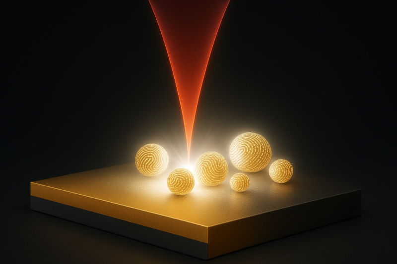 Unclonable protective markings based on optical properties og gold and silicon. A visualization of the solution, courtesy of the researchers
