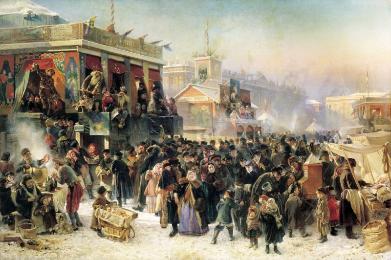 F&ecirc;te during Shrovetide on Admiralty Square in St. Petersburg by Konstantin Makovsky, 1869, State Russian Museum (St. Petersburg, Russia). Credit: picture.art-catalog.ru / Wikimedia Commons (public domain) / CC-PD-Mark
