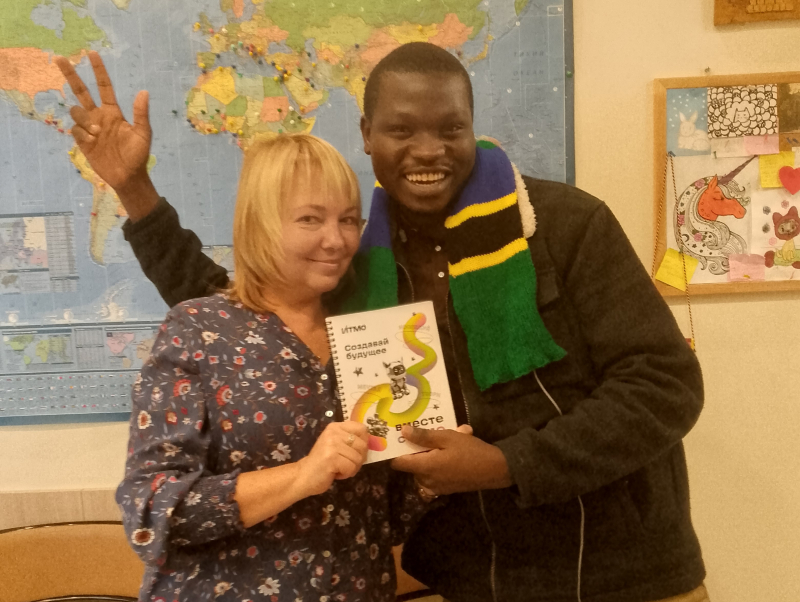 Elijah with Ekaterina Gurzheeva from the International Students Learning and Support Center. Photo courtesy of the subject
