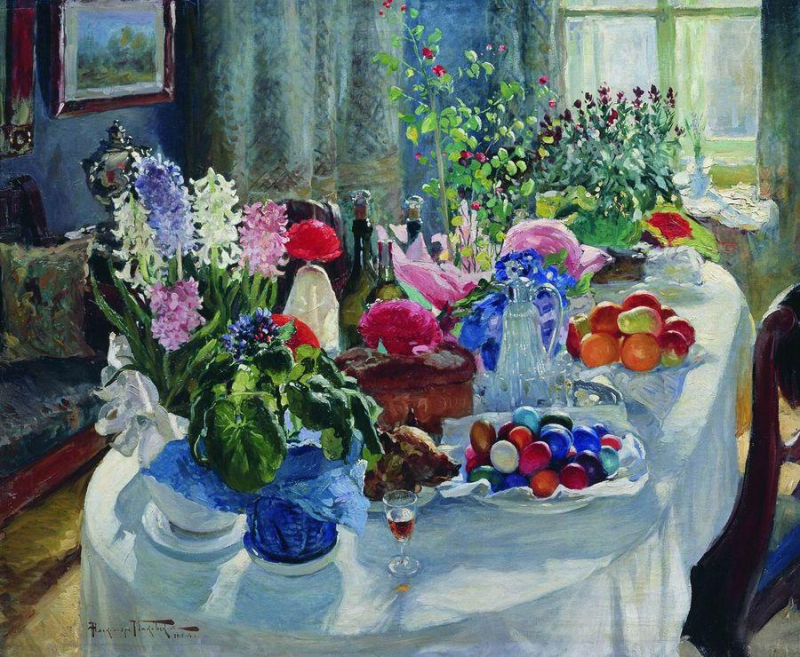Alexander Makovsky's 1916 painting&nbsp;Easter Table. Just look at all those colors! Credit:&nbsp;Wikimedia Commons

