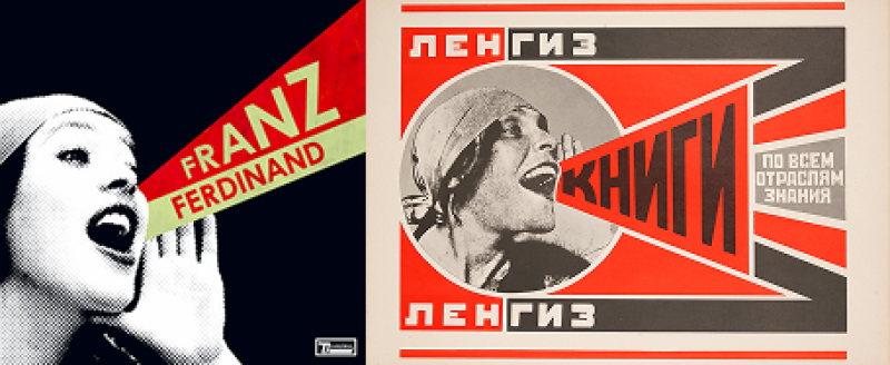 (Left) The cover art for the album You Could Have It So Much Better by Franz Ferdinand. Credit: en.wikipedia.org. (Right) The 1924 poster for the Lengiz Publishing House by Alexander Rodchenko. Credit: en.wikipedia.org
