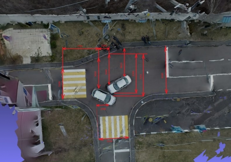 A traffic road accident model with road markings. Image provided by Prof. Basov