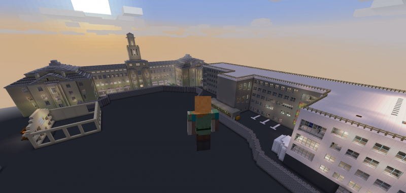 A bird's eye view of ITMO University as reproduced in Minecraft