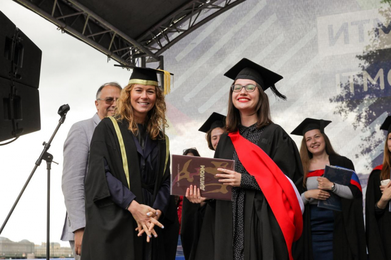 Daria Kozlova and students of the Science Communication program at the graduation ceremony